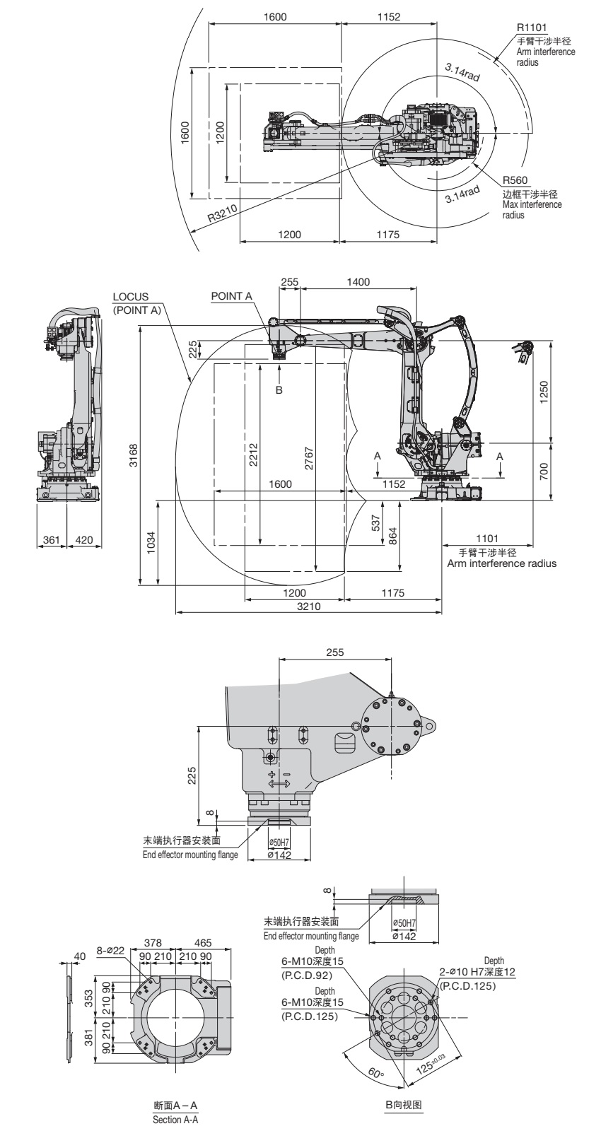 NACHI4軸碼垛機器 LP130/180/210-01 外形尺寸及動作范圍