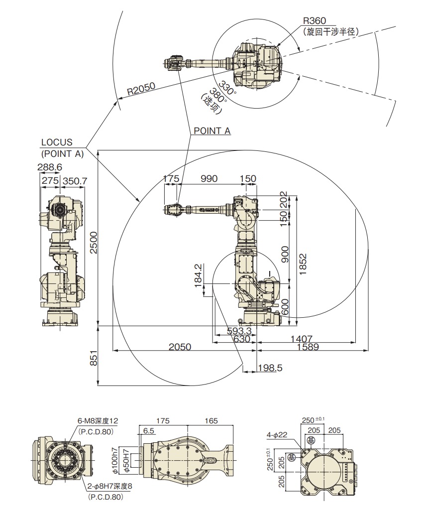NACHI 7軸機(jī)器人 MR35?MR50的工作范圍
