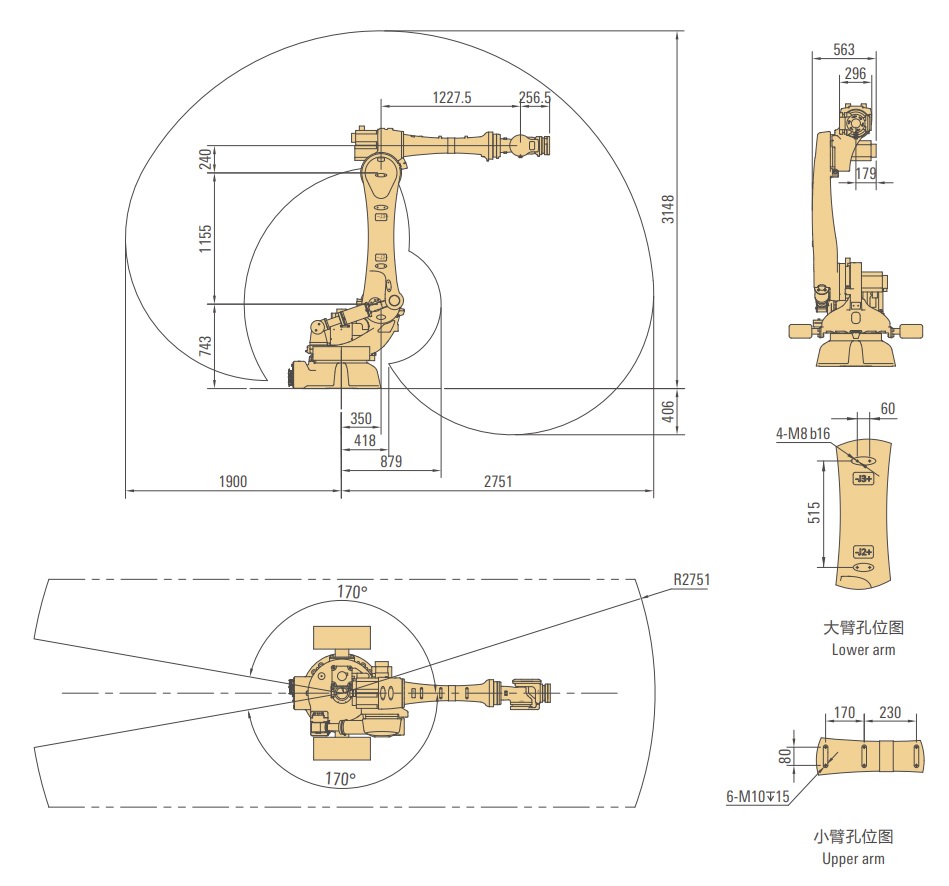 外形尺寸及運(yùn)動(dòng)范圍